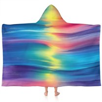 Colorful Striped Pattern Hooded Bath Towel，60"x35" for Ages 3 To 12 Kids, Quick Dry Lightweight Soft Microfiber Hood Beach Towel Cover Up for Kids