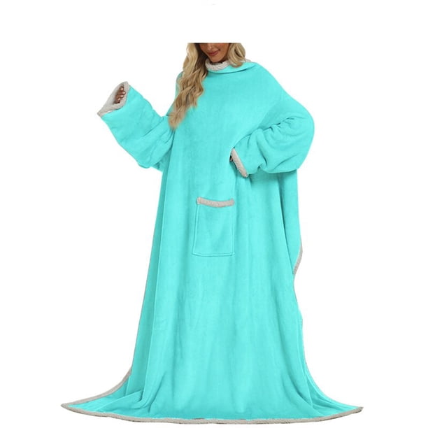 Manta usable de franela superlarga con mangas para hombre y mujer, de gran tamaño Sudadera con capucha, Jersey sólido, mantas gigantes para TV, Invierno