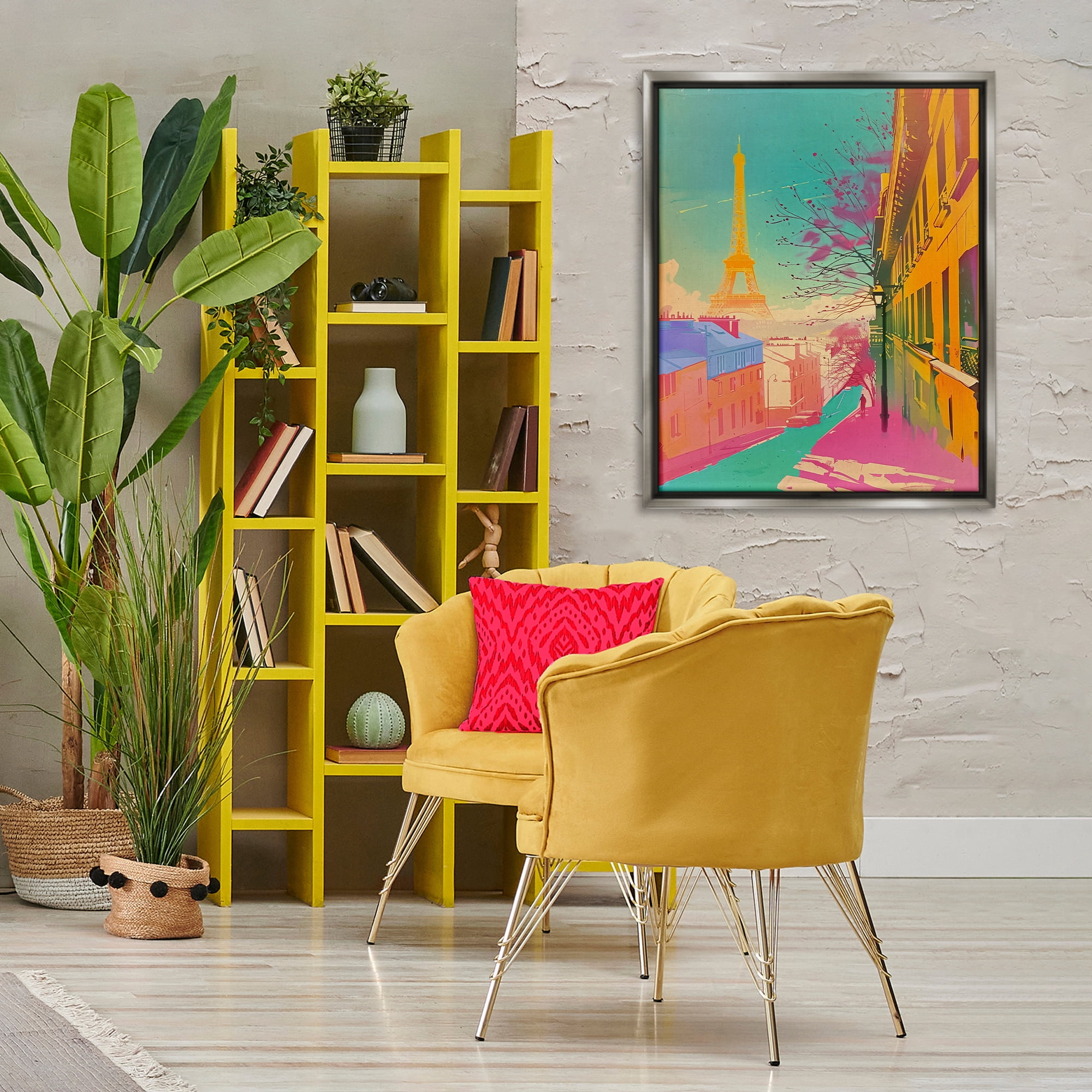 Stupell Industries Abstract Paris Tower Town & City Painting Gray Floater Framed Art Print Wall Art, 25 x 31