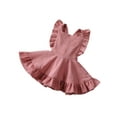 thumbnail image 2 of Kmbangi Girls Solid Color Suspender Skirt Sleeveless Square Collar Large Hem High Waist Dress with Ruffles, 2 of 9