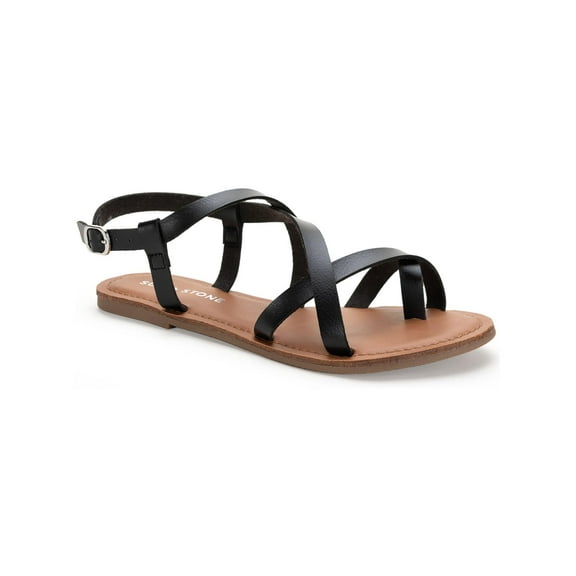 Sun   Stone Womens Roxxie Faux Leather Ankle Strap Flats