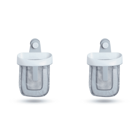 2X Hanging Bath Toy Storage with Quick Drying Mesh, White & Gray