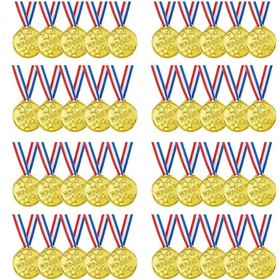 50Pcs Winner Award Medal Gold Medal Plastic Round Medals Winner Medals with Neck Ribbons for Sports Games Competition Talent Show Birthday Party Favors or Decor Colorful