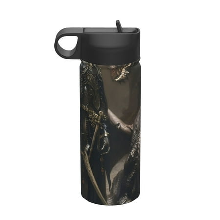 

Salouo Medieval Knight And Dragon Pattern 18 oz Water Bottle With Straw Stainless Steel Sports Water Cup Flask Wide Mouth Travel Thermal Mug for Home Office Car