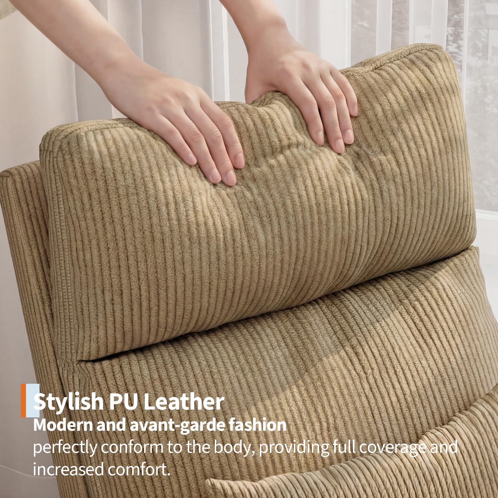 Modern Corduroy Glider Rocker Chair, Full-Body Support, Side Pockets & Lumbar Cushion – Ideal for Living Room, Nursery or Reading Corner