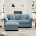 thumbnail image 4 of 2 Seater Deep Seat Sofa with Ottoman for Living Room, Loveseat Sofa Couch with Fluffy Armrest Pillows and Backrest,2 Seater Upholstered Velvet Cloud Couch with Storage Under Each Seat,Blue, 4 of 7