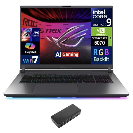 ASUS ROG Strix AI Gaming Laptop 18in 240Hz IPS WQXGA Display (Intel Ultra 9- 275HX, NVIDIA GeForce RTX 5070 8GB, 64GB DDR5, 4TB PCIe SSD, RGB KB, Thunderbolt 4, WiFi 7, Win 11 Home) w/USB-C Dock