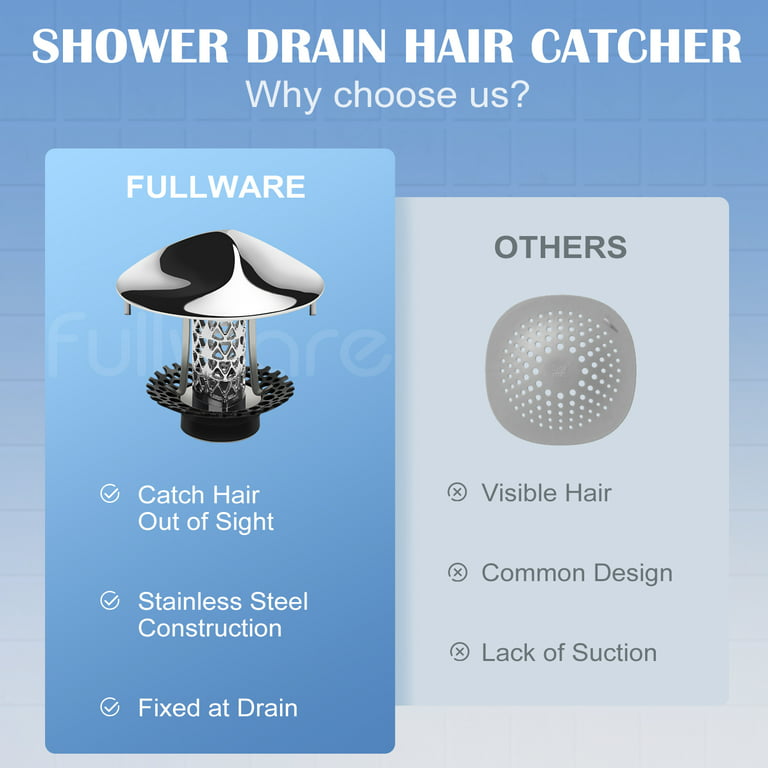 Fullware Shower Drain Hair Catcher Stainless Steel Bath Tub Drain Protector  for Bathroom Sink and Bathtub Drain Protector, Fits 1.25''-2.0'' Drains 
