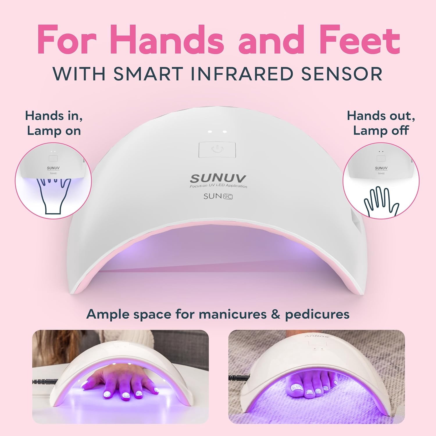 SUNUV UV Nail Lamp, LED Gel Nail Dryer with Sensor & 2 Timers, for Women & Girls, Pink