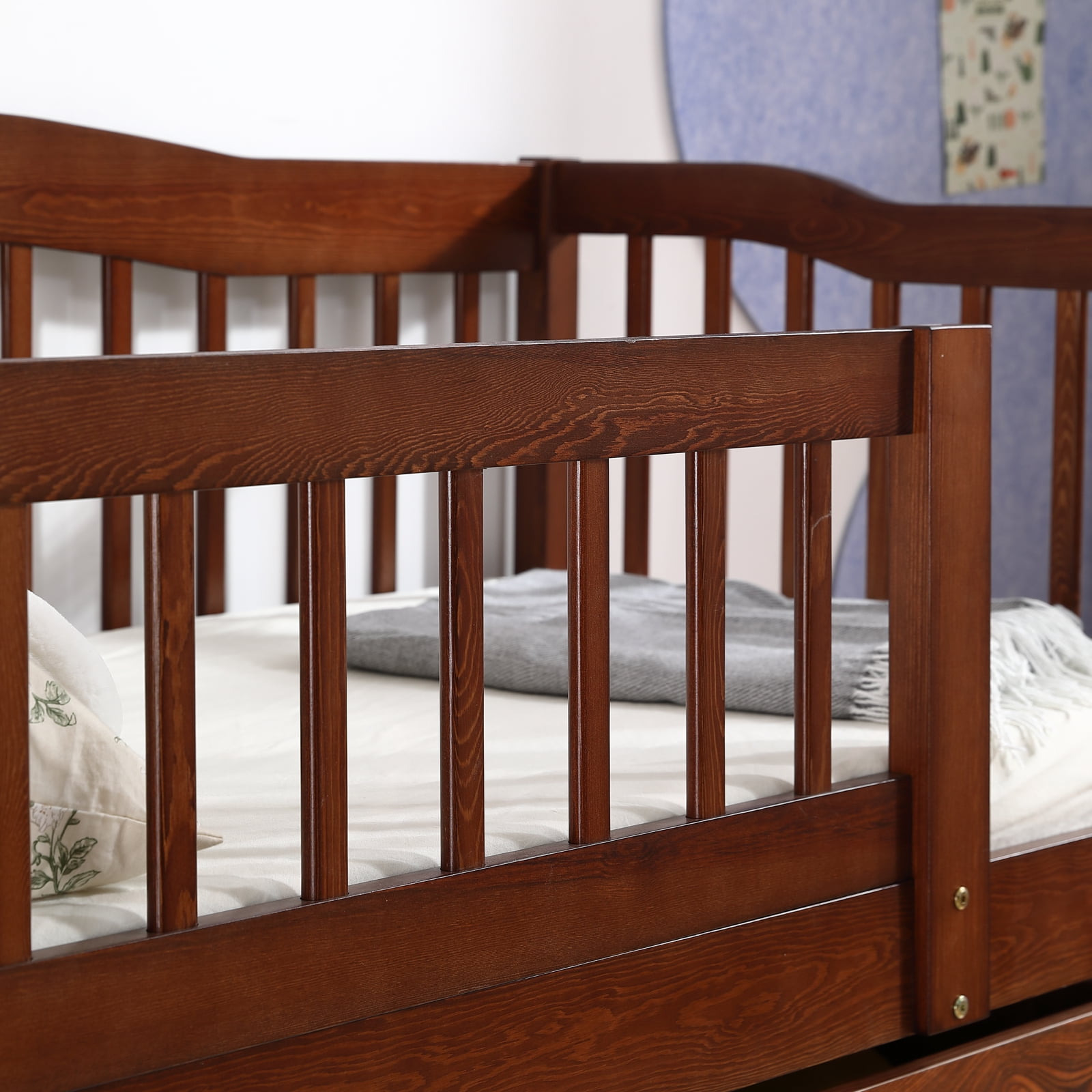 Ktaxon Toddler Daybed with Storage Drawers, Wood Kids Platform Bed Frame with Rails, No Box Spring Needed, Easy Assembly - Brown