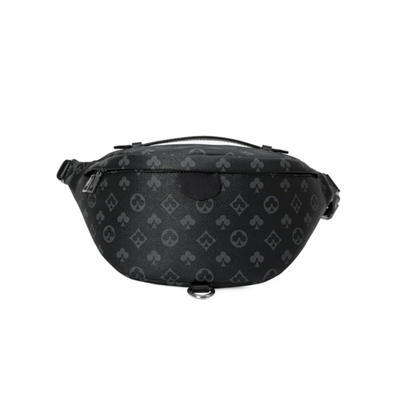Lumento PU Leather Checkered Pack Waist Bag Fashion Sling Waistpack Belt  Bag Pouch Shoulder Bum Bag Travel Sport Portable Crossbody Satchel Bag  Black Flower 