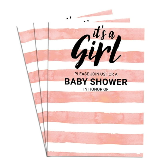 Pink Stripe Shower Party Invitation To Celebrate Mom-To-Be Baby Shower Invite for Boys Girls 25 Single-Sided Baby Shower Card 4x6"