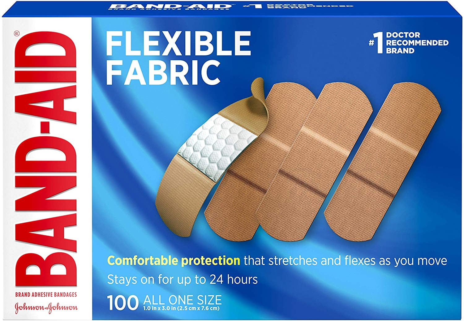 100 Count, Flexible Fabric Adhesive Bandages, All One Size