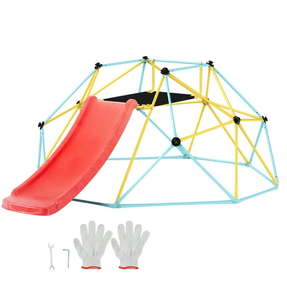 VEVOR Climbing Dome, for Kids 3 to 9 Years Old, 8FT Geometric Dome Climber with Slide,Jungle Gym Supports 600LBS and Easy Assembly, with Climbing Grip, Outdoor and Indoor Play Equipment for Kids