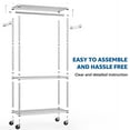 thumbnail image 2 of MZG Metal Clothes Rack Rolling Garment Rack,15.7"Dx 29.5" Wx 74.5" H,Hanging Shelf with Wheels, Chrome, 2 of 9