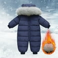 thumbnail image 2 of NOKIO Baby Kids Winter Romper Hooded Warm Snowsuit Puffer Down Zipper Coat Jacket 1 Piece Down Jacket With Detachable Collar Solid Color Thick Hooded Down Jacket Romper, 2 of 5