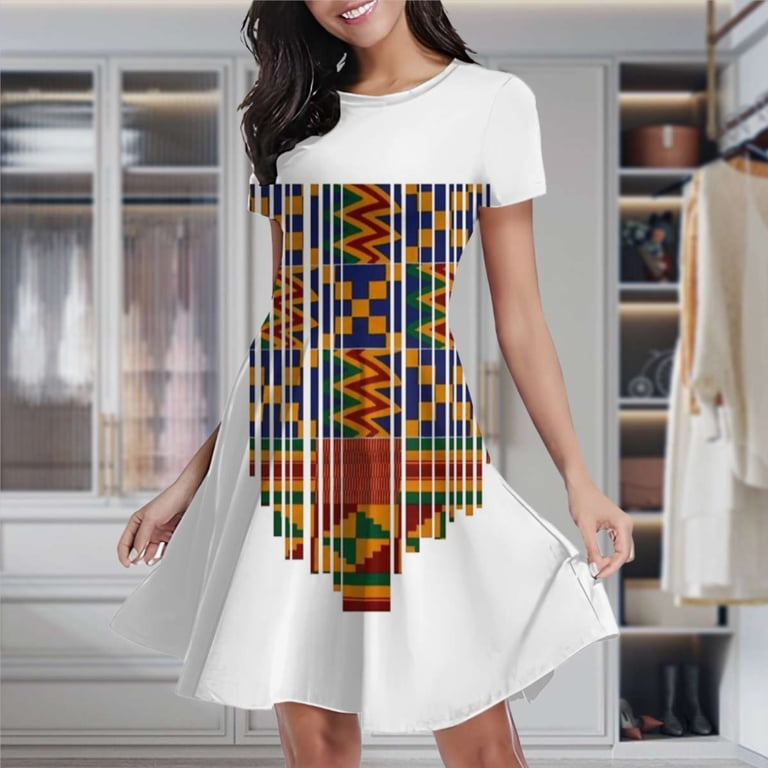 Kente Design African Print African Clothing Women's Classic Swing Skater Dress  Casual Work Party Cocktail Dresses - Walmart.com