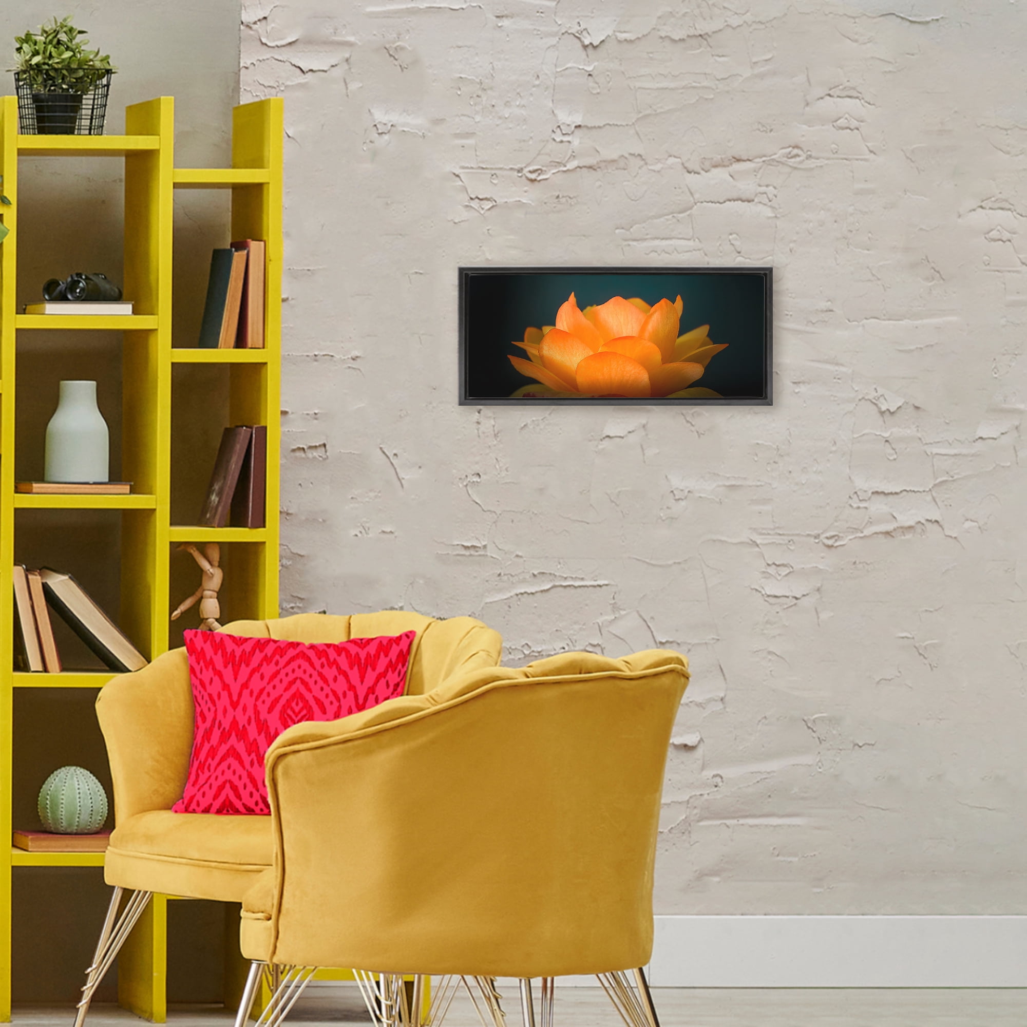 Glowing Orange Lotus Black Framed Floater Canvas Wall Art, design by Phillip Flowers