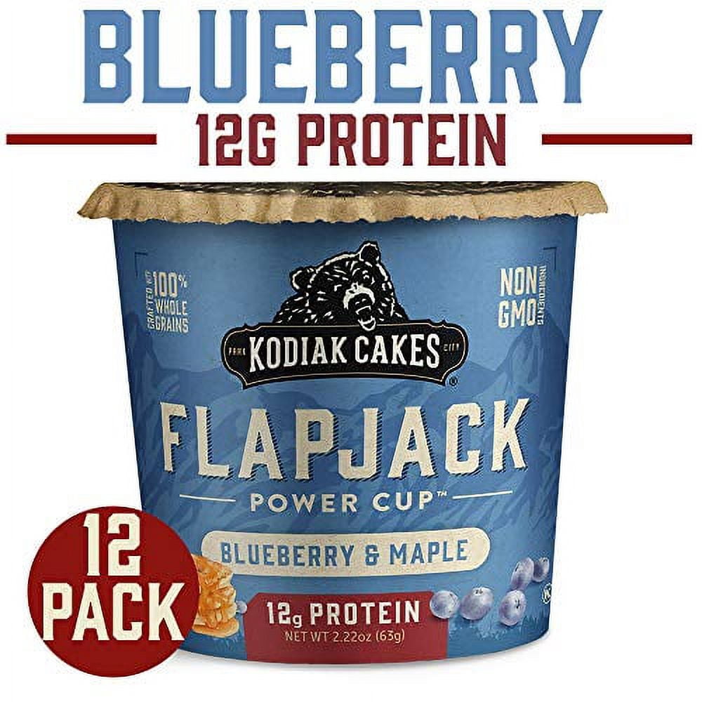 Kodiak Cakes Protein Pancake Flapjack Power Cup - Blueberry and Maple Pancake Cups - Pancake Mix Just Add Water for Easy to Prepare Breakfast on the Go Cups, 2.16oz (Pack of 12)