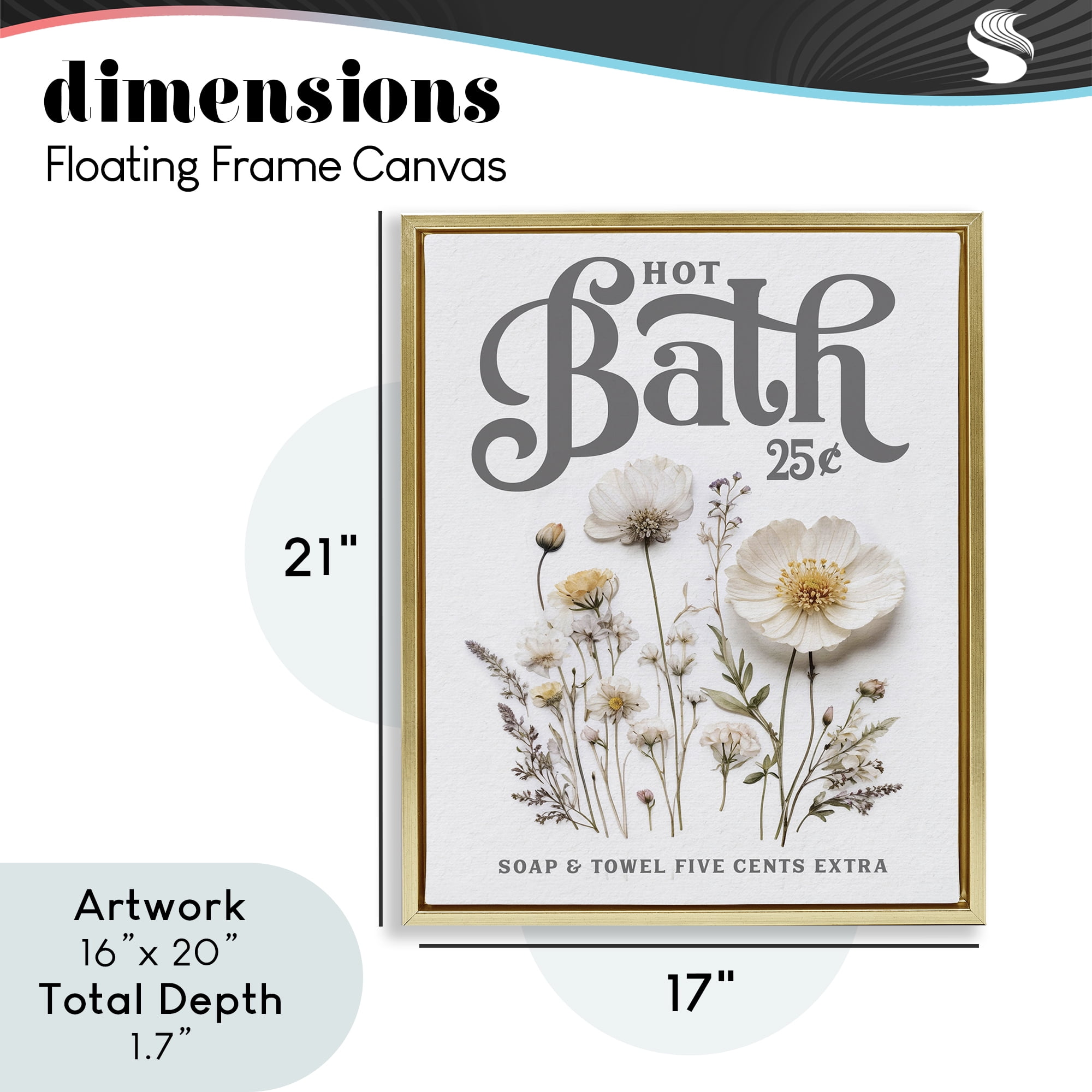 Pressed Flowers Hot Bath Gold Framed Floater Canvas Wall Art, design by Lettered and Lined