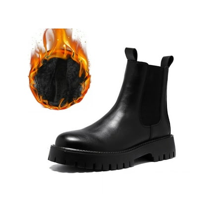 

Avamo Mens Short Bootie Platform Chelsea Boot Elastic Ankle Boots Casual Riding Booties Walking Anti-slip Pull On Winter Shoes Plush Lining Black 8