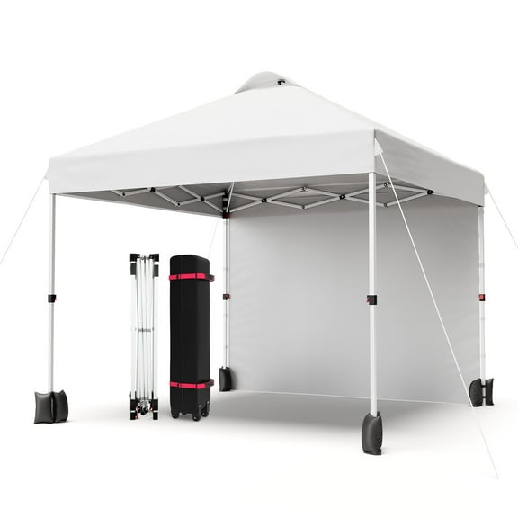 10x10 Pop Up Canopy Tent with 1 Removable Sidewall, Heavy Duty Commercial Instant Shelter with One-Person Setup, 100 Sq Ft Shade for Outdoor Events, Camping, Farmers Market