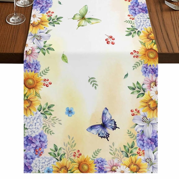 Table Runners 90 Inches Long Dress Scarves, Spring Wildflowers Farmhouse Coffee/Dining/Kitchen Table Runner for Living Room, Watercolor Tulip Floral Leaf Plant Yellow 13x90 Inch