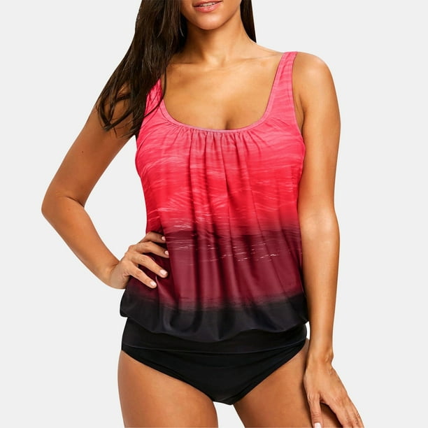 Trajes de baño tankini Amzcrzy para mujer, traje de baño de dos piezas con control de abdomen, talla grande