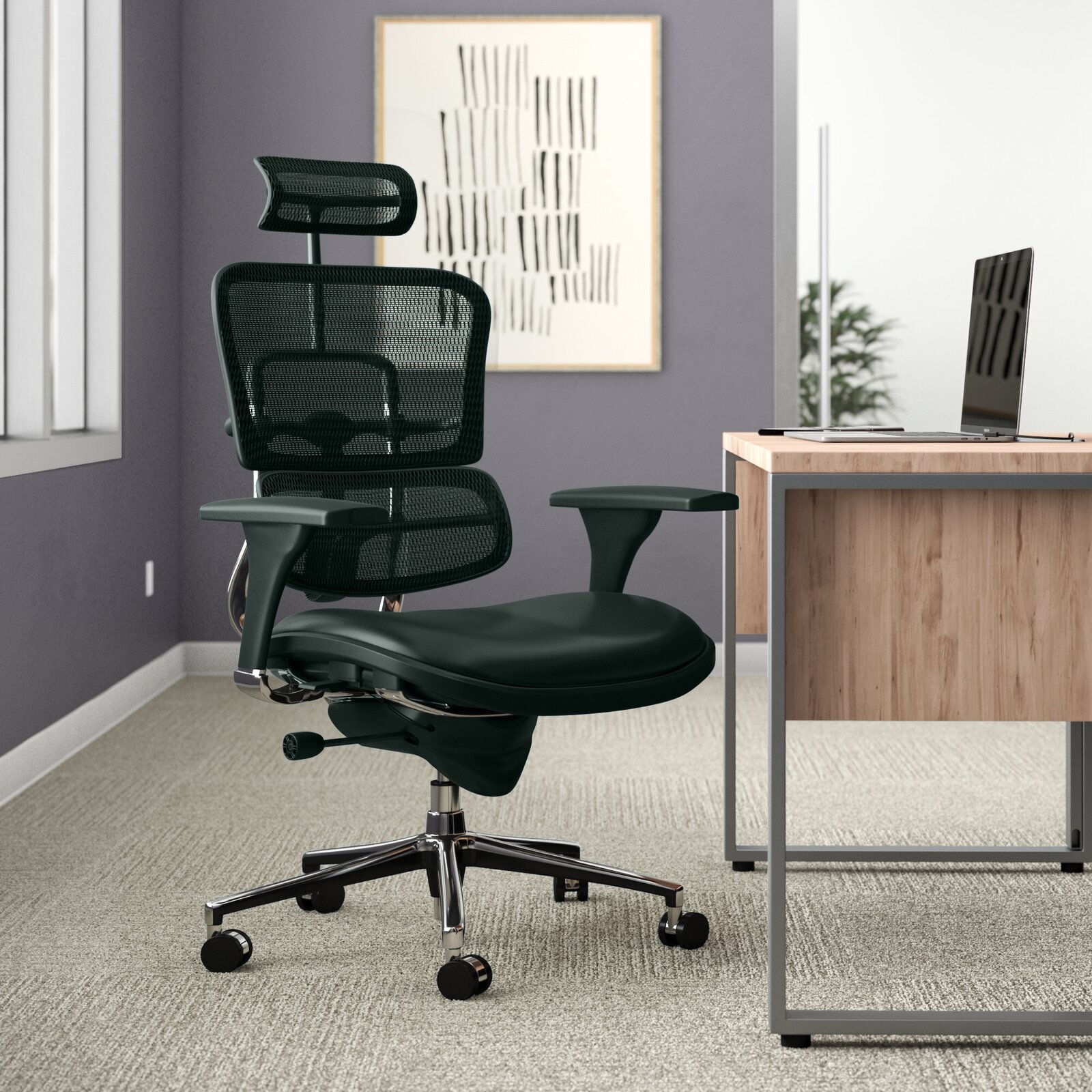 Beckson Ergonomic Leather Task Chair, Tilt tension control, Synchro