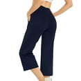 thumbnail image 3 of Capri Pants for Women Wide Leg High Waist Yoga Sweatpants with Pockets Causal Loose Pull On Lounge Pants Navy XL, 3 of 6