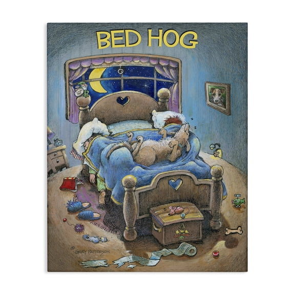 Stupell Industries Contemporary Bed Hog Funny Pet Dog Cartoon Design Canvas Art, 16 x 20, by Gary Patterson