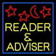 thumbnail image 1 of Yellow Reader And Advisor Blue Border LED Neon Sign 16" Tall x 16" Wide - inches Black Square Cut Acrylic Backing, with Dimmer - Bright and Premium built indoor LED Neon Sign for Storefront., 1 of 7
