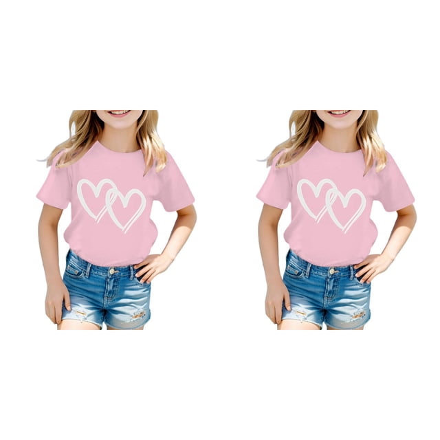 (Lot de 2) 2025 Enfants Mignon Graphique Chemises Sans Bretelles pour s Col Rond Manches Courtes 7-8 s Vêtements Tee Été Décontracté