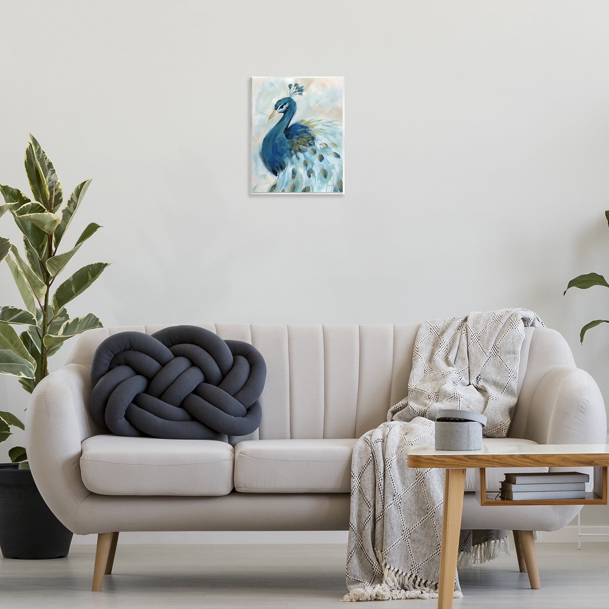 Stupell Industries Elegant Blue Peacock Animals & Insects Painting Unframed Art Print Wall Art, 11 x 14