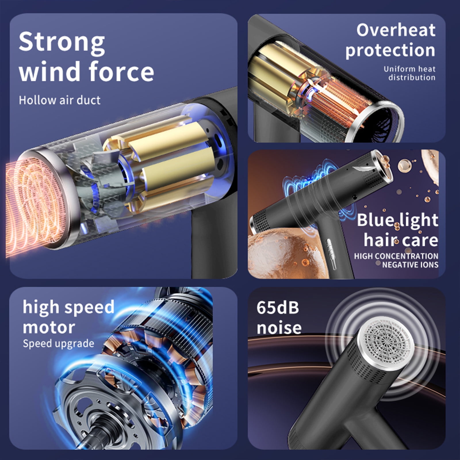 Ionic Hair Dryer, High Power Blow Dryer with Concentrator Nozzle, 3 Speed 3 Heat Settings, Lightweight Travel Design, Fast Drying, Overheat Protection, Salon Styler