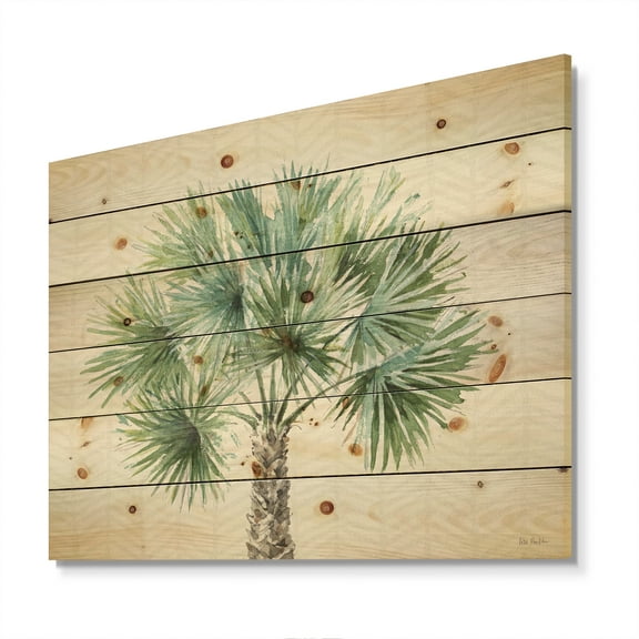 Designart 'Botanical Mixed Green Palms III' Farmhouse Print on Natural Pine Wood