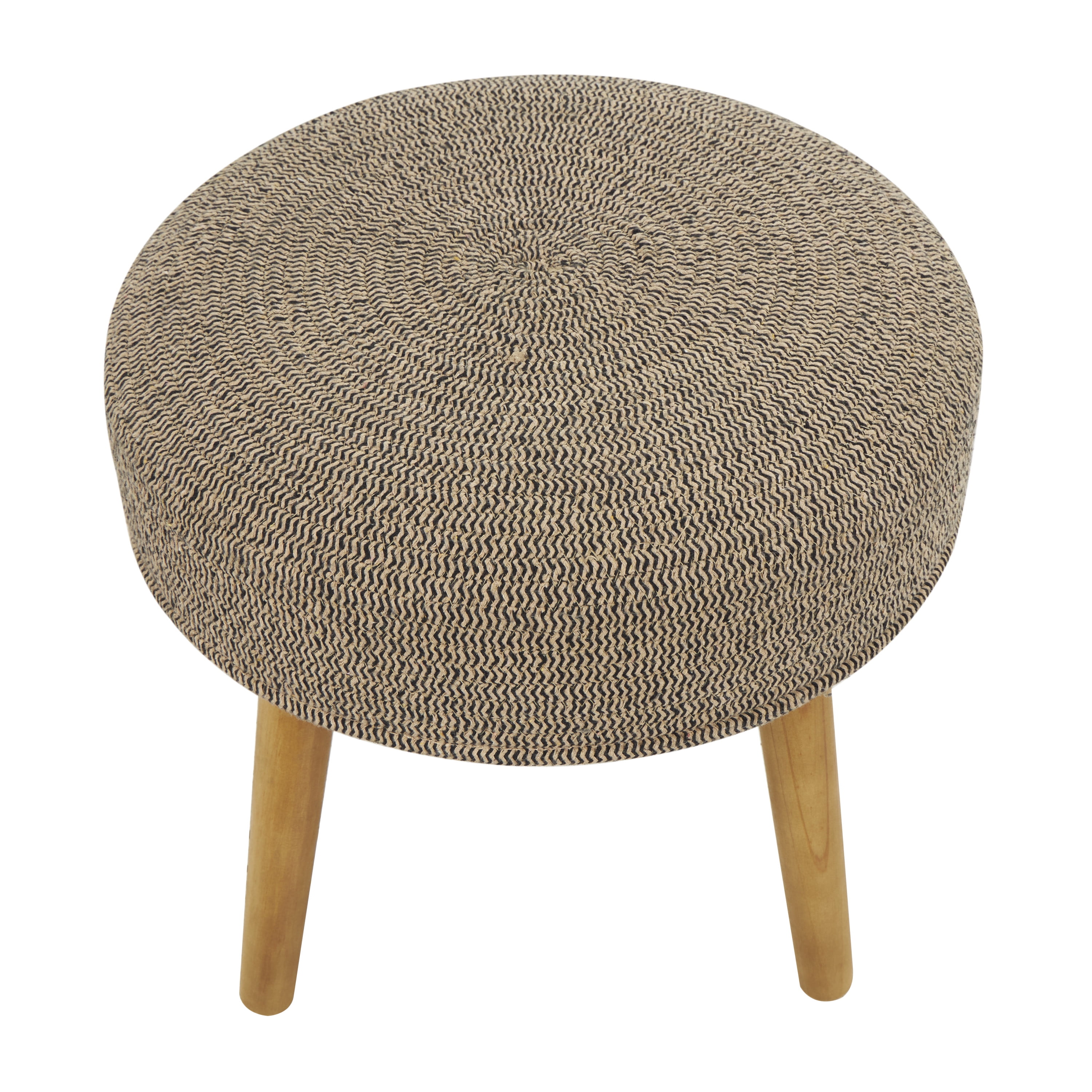 DecMode Polyester Chevron Textured Stool with Brown Wooden Legs, Brown