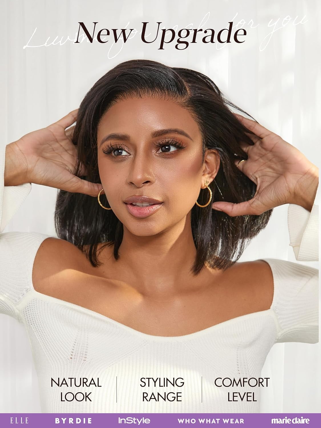 LUVME Nature Max Silky Blunt Cut 10" Bob Glueless Ear-to-ear 13x4 HD Lace Front Wig Pre-Cut Lace Flexi-Fit Drawstring Cap
