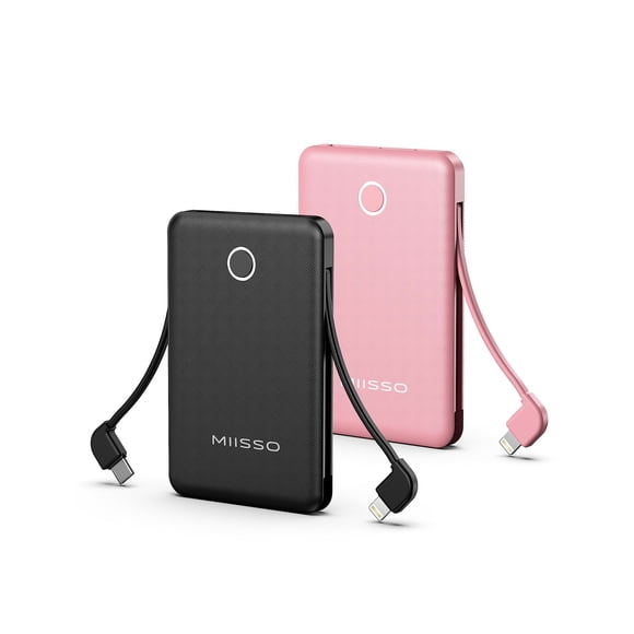 6000mah Ultra Slim Built in Cables Power Bank, Card Size Built in USB C Cords Battery Pack Portable Charger for Phones, 3 Output