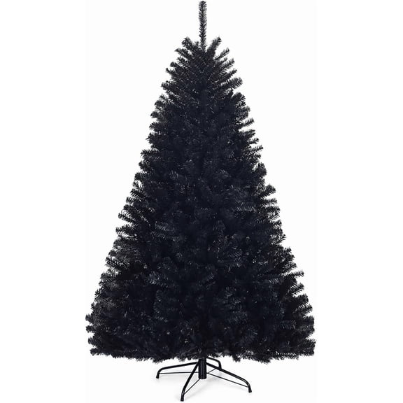 DORTALA Artificial Christmas Tree, 6 FT Xmas Tree with 1036 Branch Tips, PVC Needles, Folding Metal Stand, Indoor Outdoor Holiday Decoration, Black