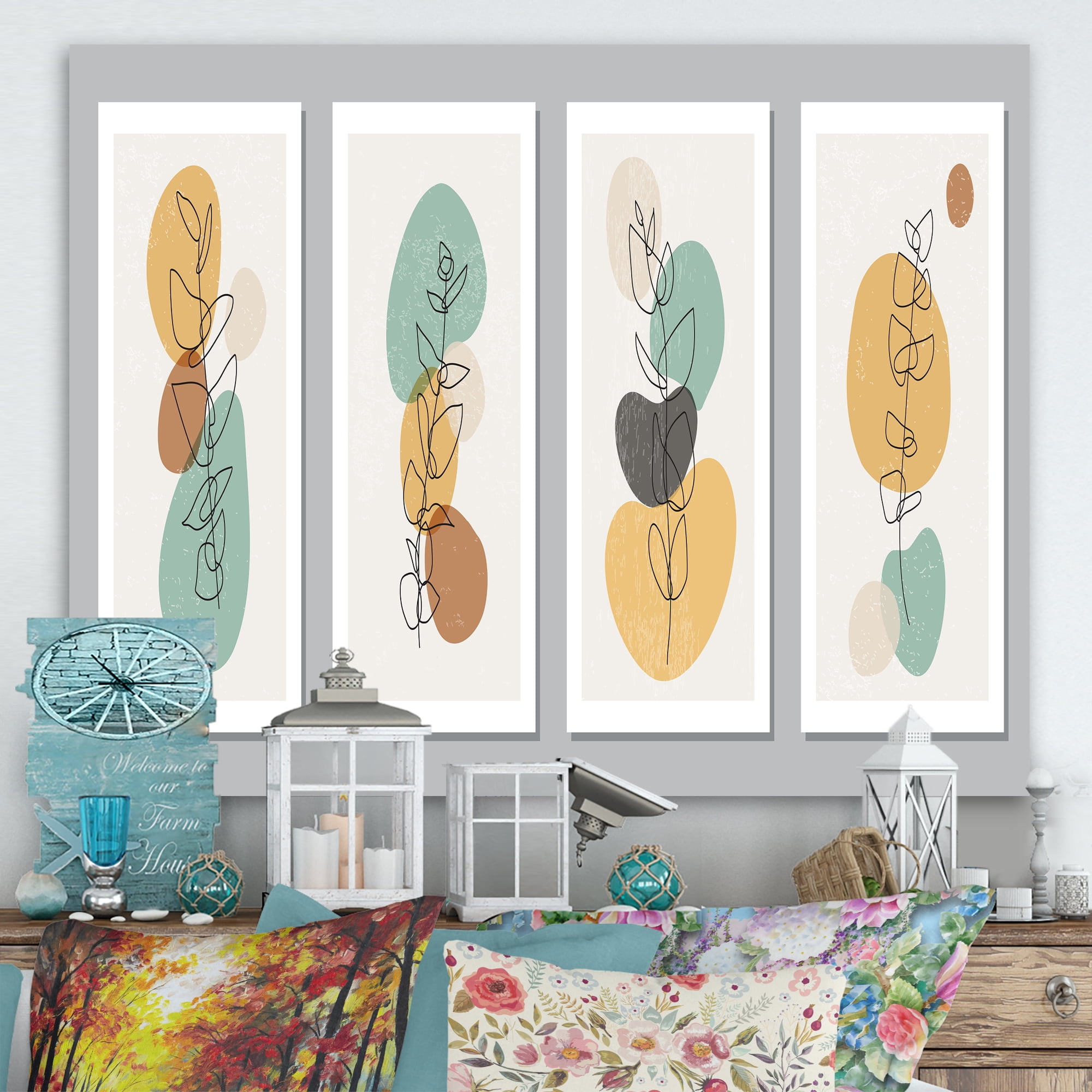 Designart ' Compostion Minimalistic of Organic Shapes III ' Modern Canvas Wall Art Print