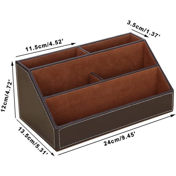 Organizador De Escritorio De Bambú - Caja Con 4 Compartimentos Y Cajón, 27,5 X 15 X 11 Cm, Marrón Oscuro