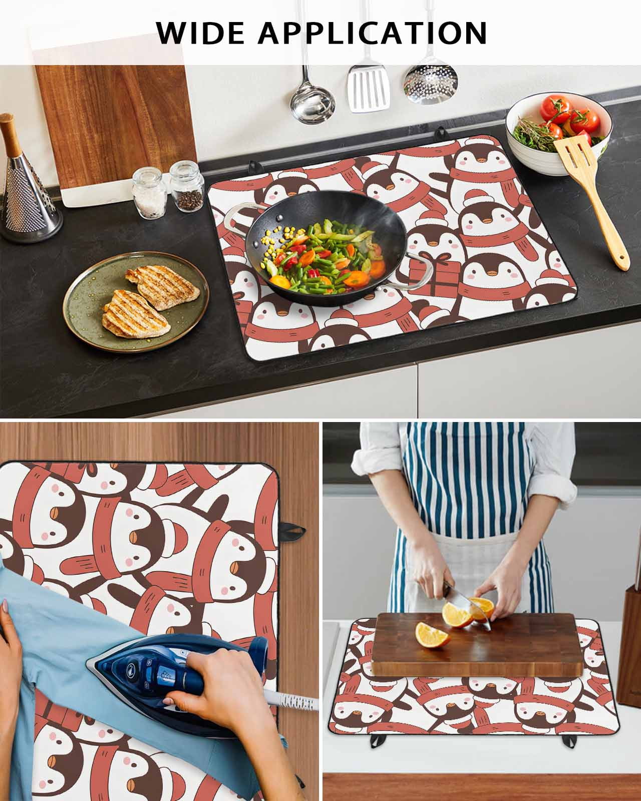Large Induction Cooktop Protector Mat Christmas Stove Top Covers for Electric Stove, Winter Xmas Cartoon Cute Penguins Animals Decorative Stove Burner Cover Mats, Glass Top Stove Cover
