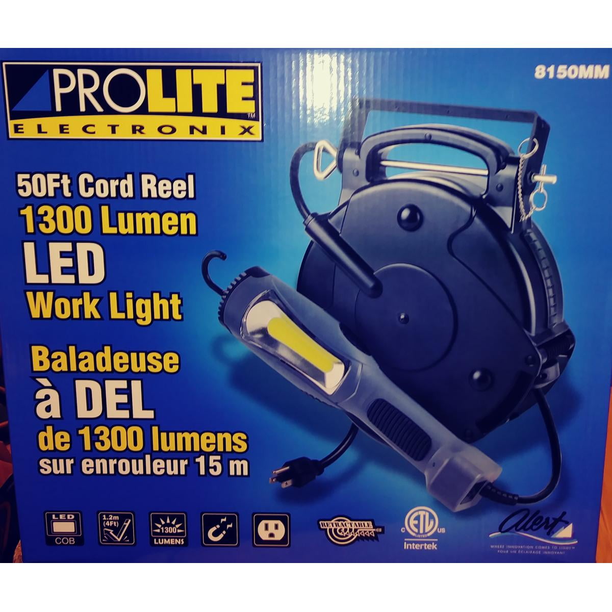 Professional Retractable Reel Shop LED Work Light 1300 Lumens 8150MM Prolite 