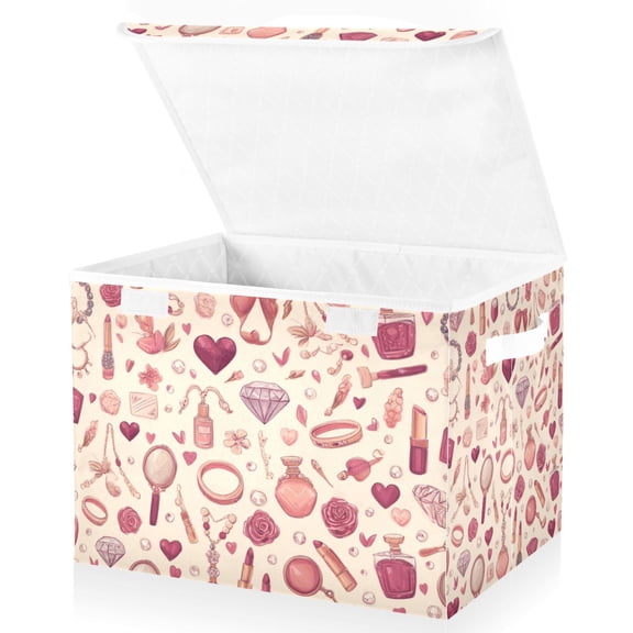 Foldable Fabric Storage Bin With Handle Collapsible Basket Box Storage With Lid Organizer Valentine's Day-themed Elements