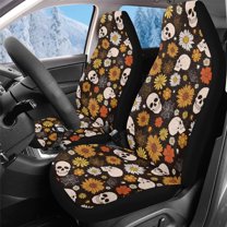 Uorisanigo 2 Pack Car Seat Covers Set Front Seats Only, Floral Skull Print Auto Accessories Decor, Universal Soft Blanket Cloth Seat Covers Fit for Most Automotive Truck SUV