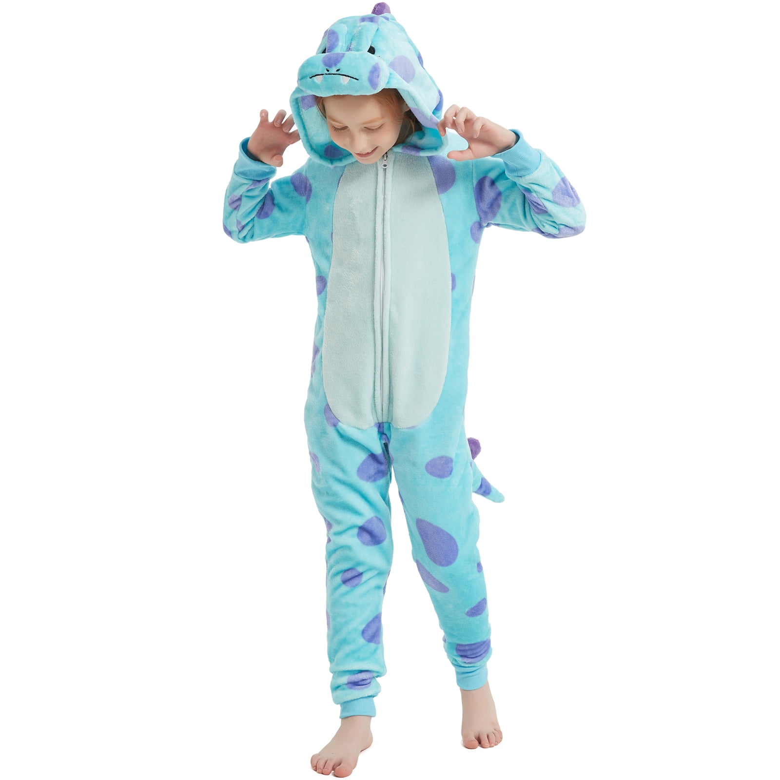SWEETXIN Kids Dinosaur One-Piece Pajamas Halloween Snug Plush Costume Sleepwear Christmas Gifts for Girls Boys 6Years