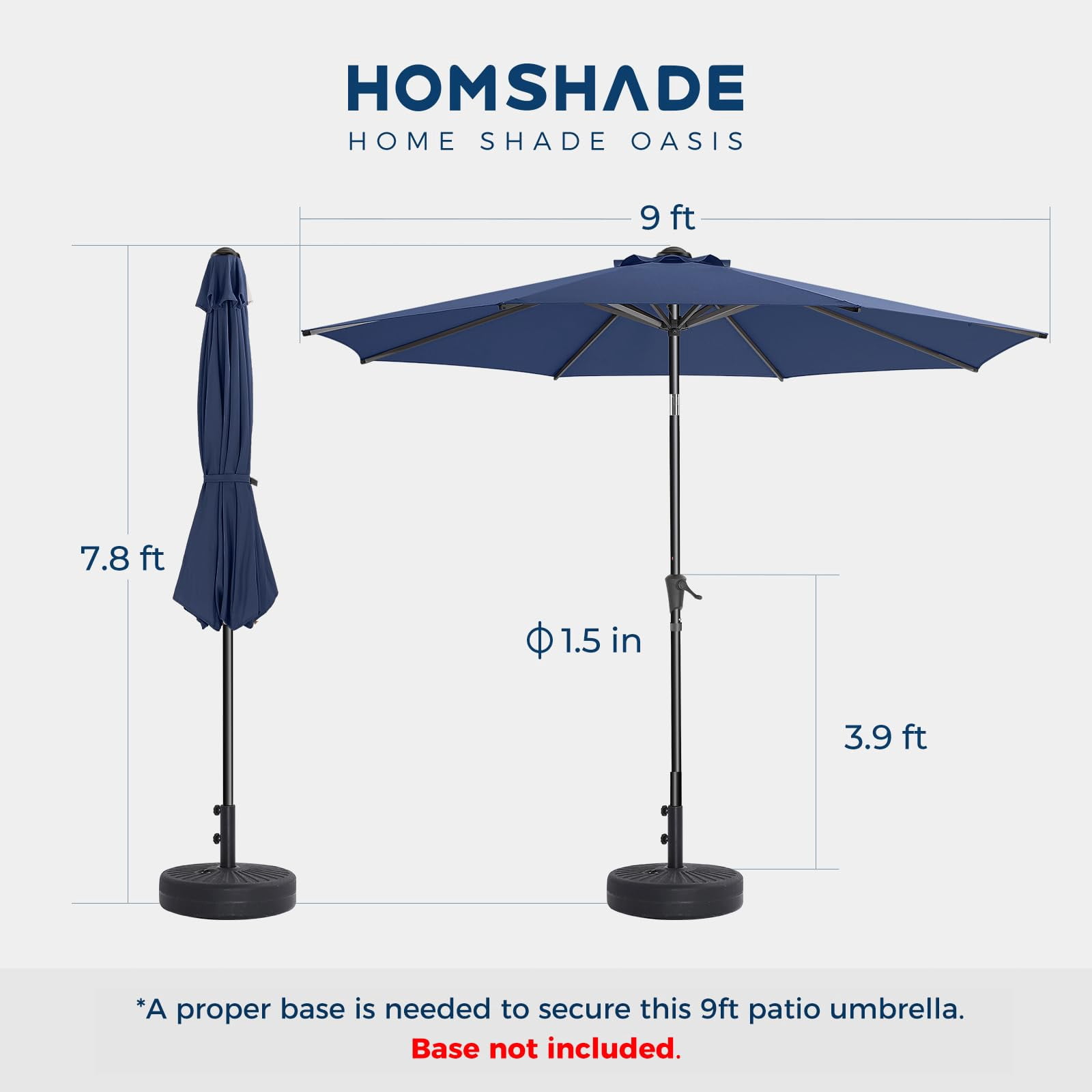 9ft Outdoor Patio Umbrella - UPF50+ UV Protection with Push Button Tilt, Crank and 8 Sturdy Ribs