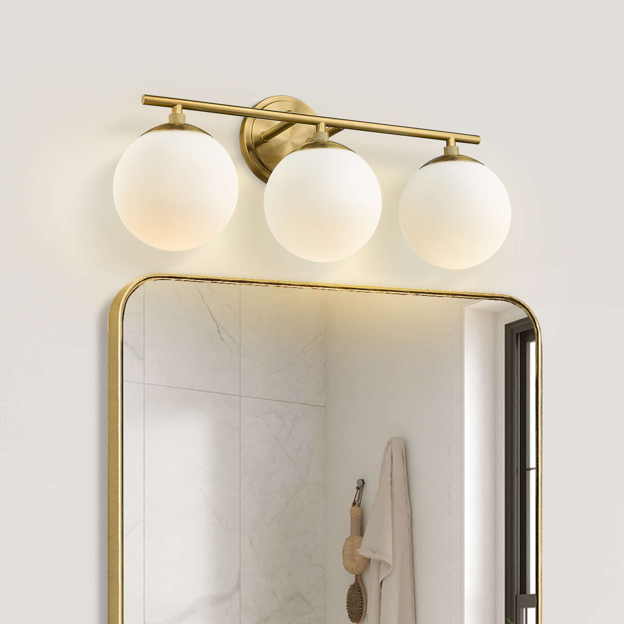 Gold 3 Light Globe Bathroom Light Fixtures Over Mirror Gold Globe