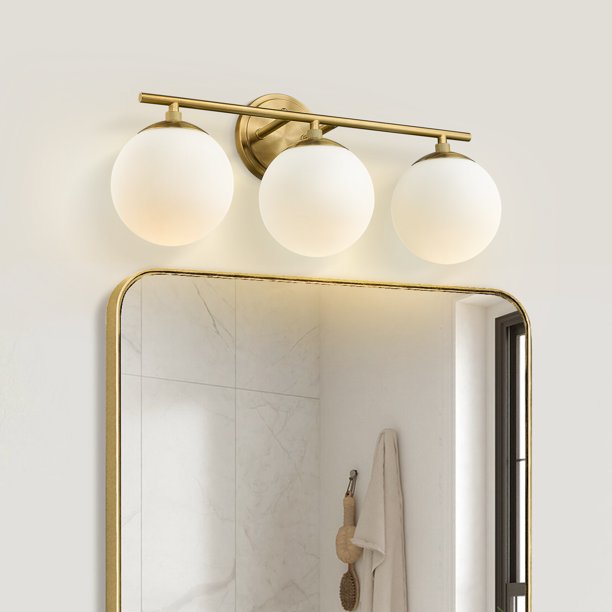 Gold 3 Light Globe Bathroom Light Fixtures Over Mirror Gold Globe